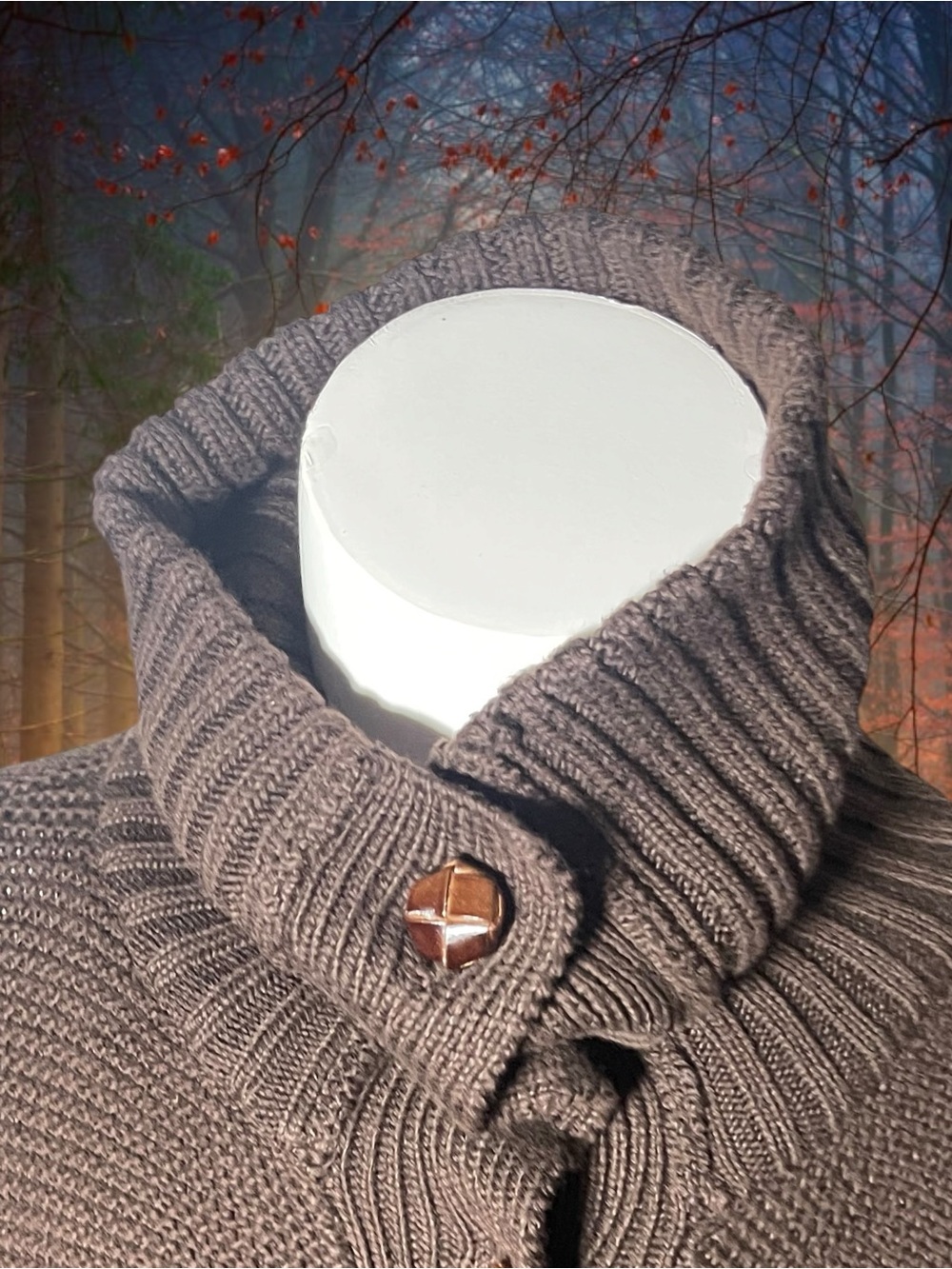 Lauren Ralph Lauren Chocolate Brown Cowl Neck Button Front Cardigan Sweater Sm - Picture 4 of 13
